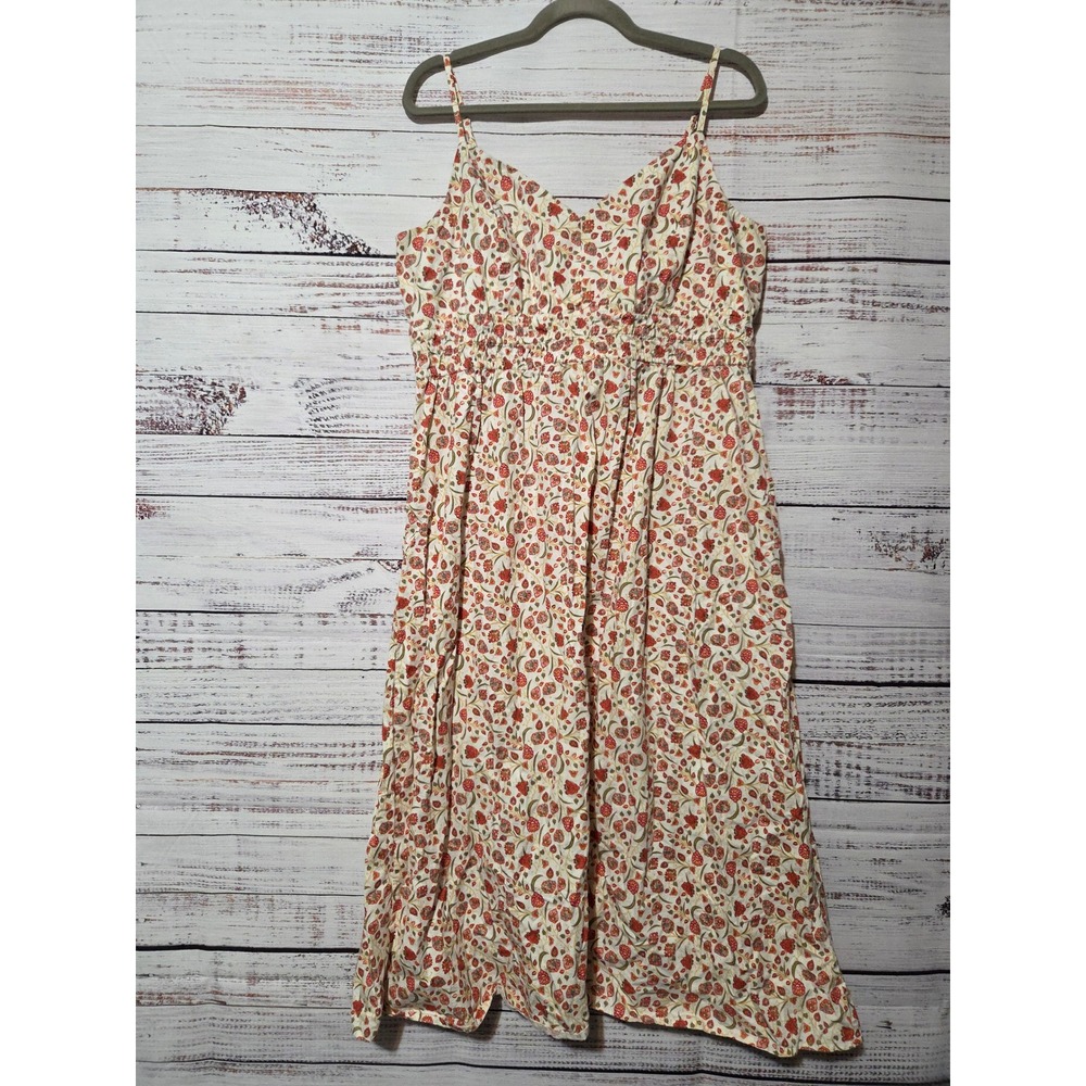 Old Navy Womens XL Floral Cotton Midi Sundress Smocked Waist Pockets Red Orange